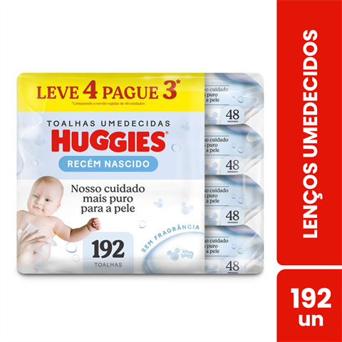 Lenço Umedecido Infantil Huggies Recém-Nascido Leve 4 Pague 3 Pacotes Com 48 Unidades Cada