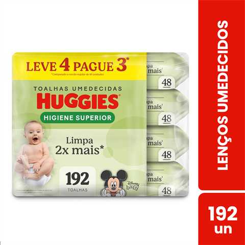 Lenço Umedecido Huggies Baby Higiene Superior Leve 4 Pacotes Com 48 Unidades Cada E Pague 3