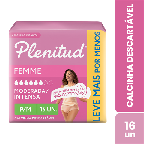 Calcinha Descartável Plenitud Femme Escapes De Urina P/M Com 16 Unidades