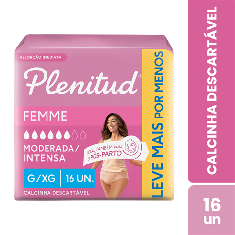 Calcinha Descartável Plenitud Femme Escapes De Urina G/XG Com 16 Unidades