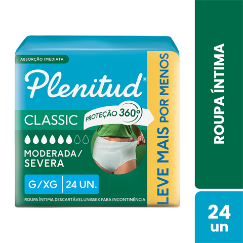 Roupa Íntima Descartável Plenitud Classic Incontinência Intensa G/XG Com 24 Unidades