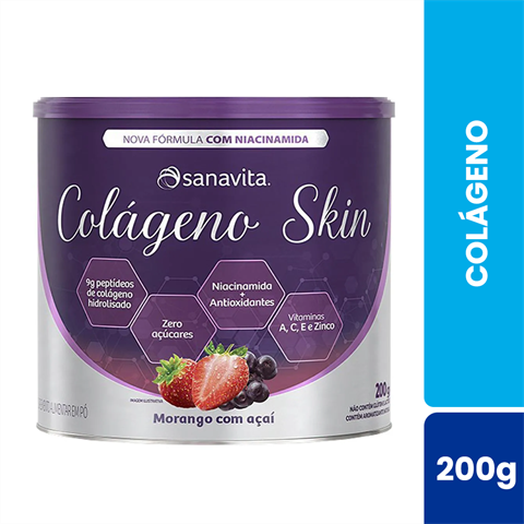 Suplemento Alimentar Em Pó Sanavita Colageno Skin Morango Com Açaí 200g Com Niacinamida
