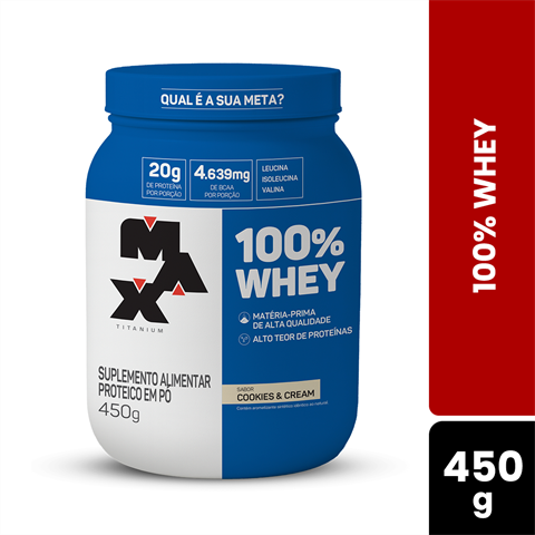100% Whey Max Titanium Sabor Cookies & Cream Com 450g