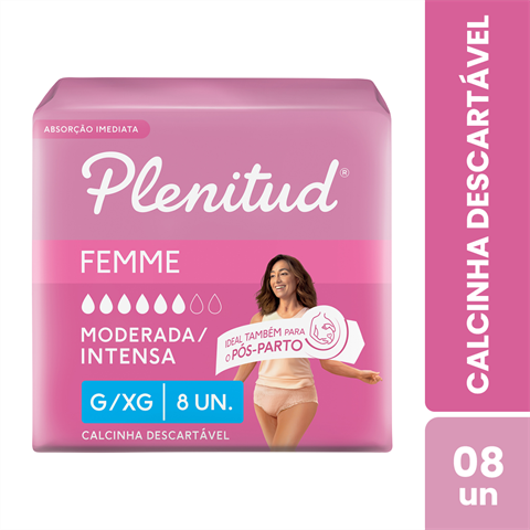 Calcinha Descartável Plenitud Femme Escapes De Urina G/XG Com 1 Pacotes De 8 Unidades