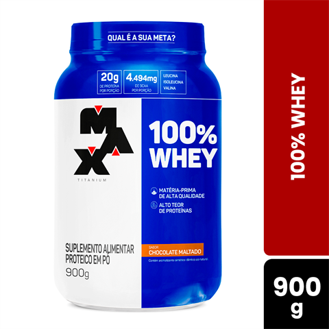 100% Whey Max Titanium Sabor Chocolate Maltado Com 900g