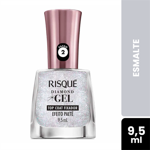 Esmalte Risqué Diamond Gel Top Coat Fixador Efeito Paetê Com 9,5ml