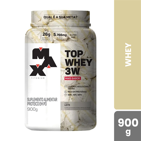 Top Whey 3W Max Titanium Sabor Leite Com 900g