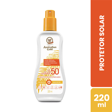 Protetor Solar Corporal Spray Australian Gold Antiox Complex Ultra Fluido FPS50 Com 220ml