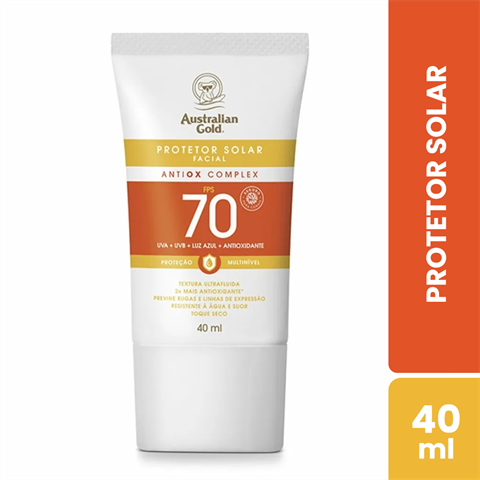 Protetor Solar Facial Australian Gold Antiox Complex Ultra Fluido FPS70 Com 40ml
