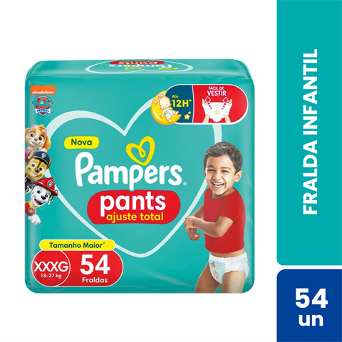 Fralda Infantil Pampers Pants Ajuste Total Patrulha Canina XXXG Com 54 Unidades