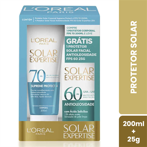 Kit Protetor Solar L'Oréal Solar Expertise Corporal Supreme Protect 4 FPS70 200ml + FPS60 Facial 25g