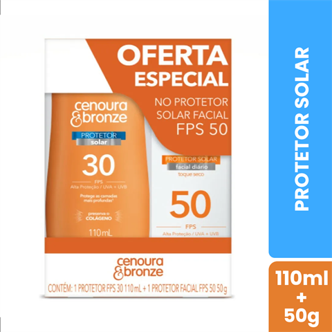 Kit Cenoura E Bronze Protetor Solar Corporal FPS30 110ml + Facial FPS50 Toque Seco 50g
