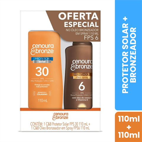 Kit Cenoura E Bronze Óleo Spray Bronzeador FPS6 110ml + Protetor Solar FPS30 110ml