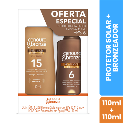 Kit Cenoura E Bronze Óleo Spray Bronzeador FPS6 110ml + Protetor Solar Com Cor FPS15 110ml