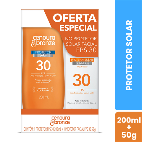 Kit Cenoura E Bronze Protetor Solar Facial FPS30 50g + Corporal FPS30 200ml