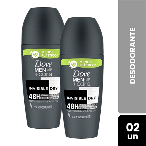 Kit Desodorante Antitranspirante Dove Men+Care Roll-on Invisible Dry 50ml Com 2 Unidades