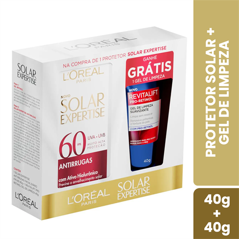 Kit L'Oréal Protetor Solar Expertise Antirrugas FPS60 40g + Gel De Limpeza Revitalift Pro-Retinol 40