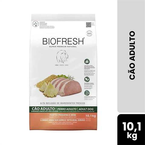 Ração Biofresh Cão Adulto Porte Pequeno E Mini Sabor Lombo, Abacaxi, Arroz Integral E Ervas 10,1kg