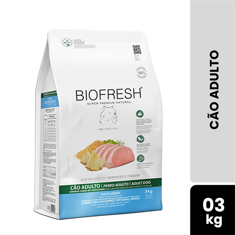 Ração Biofresh Cão Adulto Porte Médio Sabor Lombo, Abacaxi, Arroz Integral E Ervas 4 Pacotes De 3Kg
