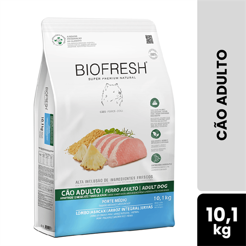 Ração Biofresh Cão Adulto Porte Médio Sabor Lombo, Abacaxi, Arroz Integral E Ervas Com 10,1kg