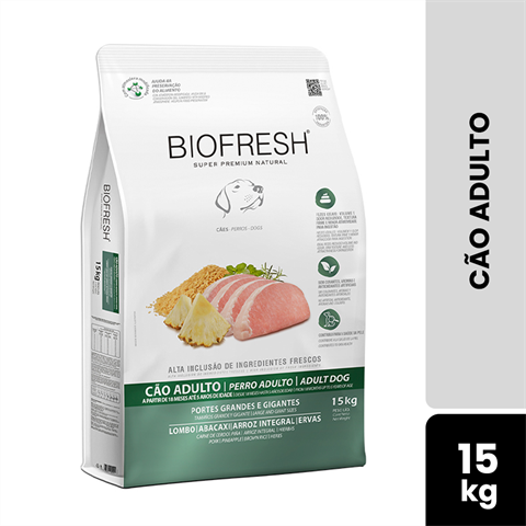 Ração Biofresh Cão Adulto Porte Grande E Gigante Sabor Lombo, Abacaxi, Arroz Integral E Ervas 15kg