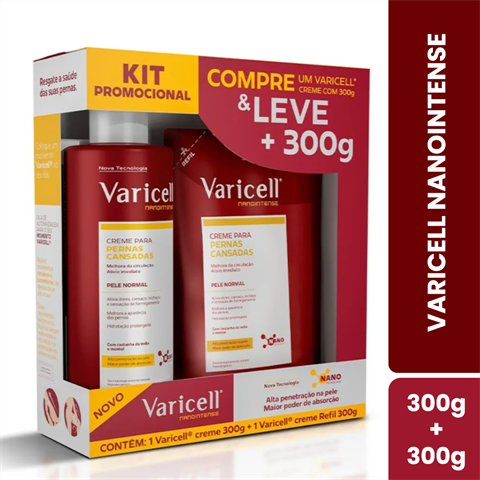 Kit Varicell Nanointense Creme Para Pernas Cansadas 300g + Refil 300g