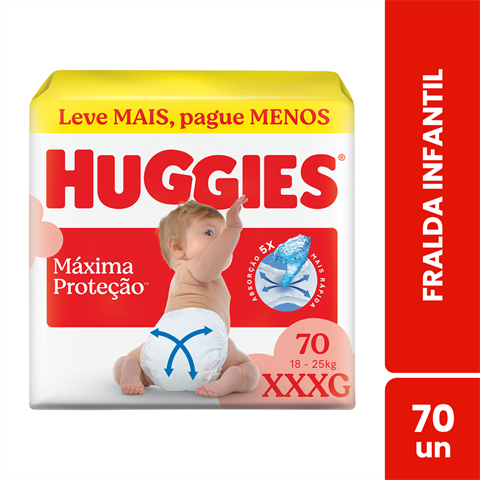 Fralda Infantil Huggies Máxima Proteção XXXG Com 70 Unidades