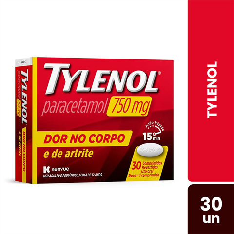 Tylenol 750mg Dor No Corpo C/30 Comprimidos