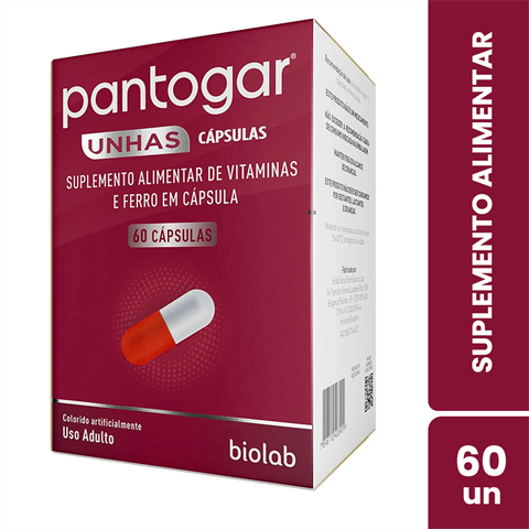 Suplemento Alimentar Pantogar Unhas Vitaminas E Ferro Com 60 Cápsulas