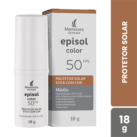 Protetor Solar Stick Mantecorp Skincare Episol Color FPS50 Cor Médio Com 18g