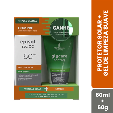 Kit Mantecorp Skincare Protetor Solar Episol Sec Oc FPS60 60ml + Gel De Limpeza Glycare Control 60g