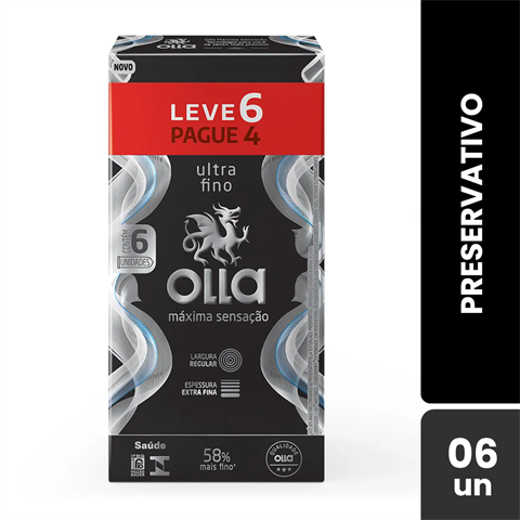 Preservativo Lubrificado Olla Máxima Sensação Ultra Fino Com 6 Unidades