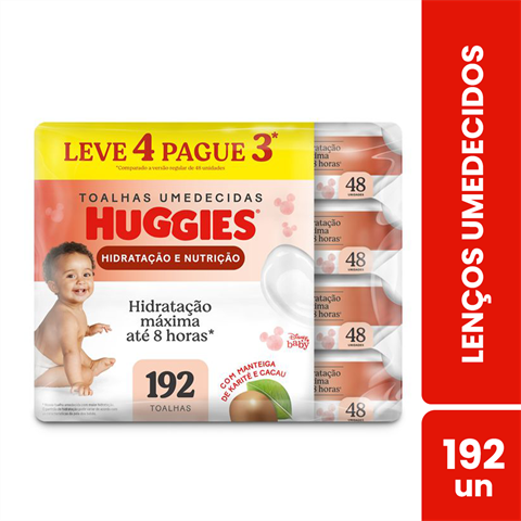 Lenço Umedecido Infantil Huggies Hidratação E Nutrição Leve 4 Pague 3 Pacotes Com 48 Unidades Cada