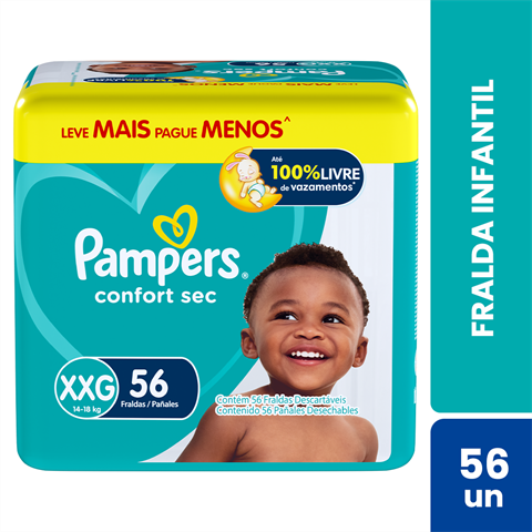 Fralda Infantil Pampers Confort Sec XXG Com 56 Unidades