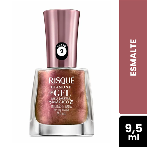 Esmalte Risqué Diamond Gel Meu Jardim Mágico Top Coat Fixador Intuição E Magia Com 9,5ml