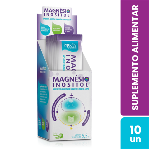 Suplemento Alimentar Equaliv Magnésio Inositol Sabor Limão Com 10 Stick De 5,5g Cada