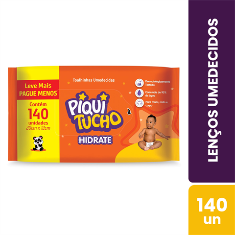 Lenço Umedecido Piquitucho Hidrate Com 140 Unidades