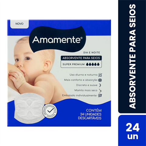 Absorvente Para Seios Amamente Dia E Noite Com 24 Unidades