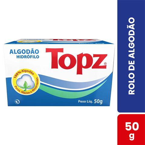 Rolo De Algodão Topz Hidrófilo Cosméticos Com 50g
