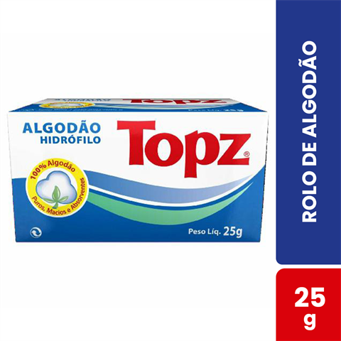 Rolo De Algodão Topz Hidrófilo Cosméticos Com 25g