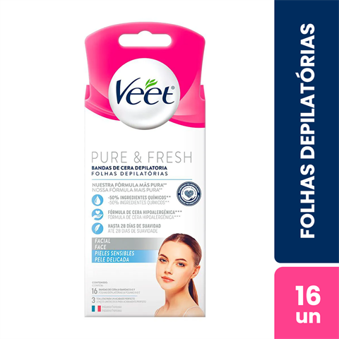Folhas Depilatórias Veet Pure & Fresh Facial Com 16 Unidades