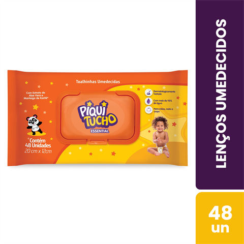Lenço Umedecido Piquitucho Essential Com 48 Unidades