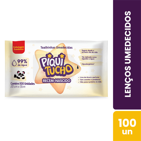 Lenço Umedecido Piquitucho Recém-Nascido Com 100 Unidades