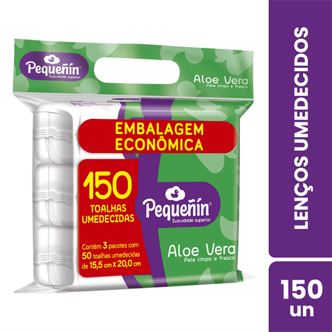 Lenço Umedecido Pequeñin Aloe Vera Com 150 Unidades