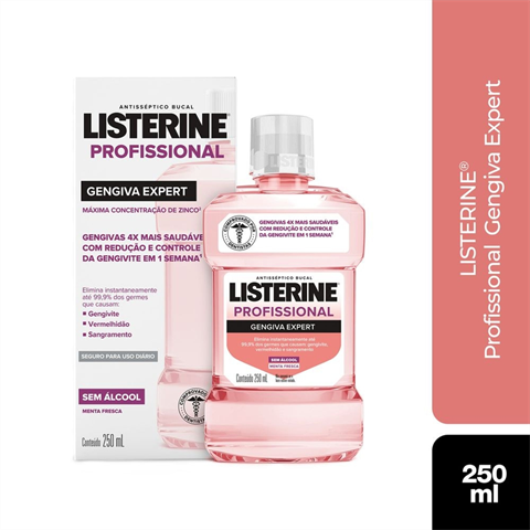Enxaguante Bucal Listerine Profissional Gengiva Expert Sem Álcool Sabor Menta Fresca Com 250ml