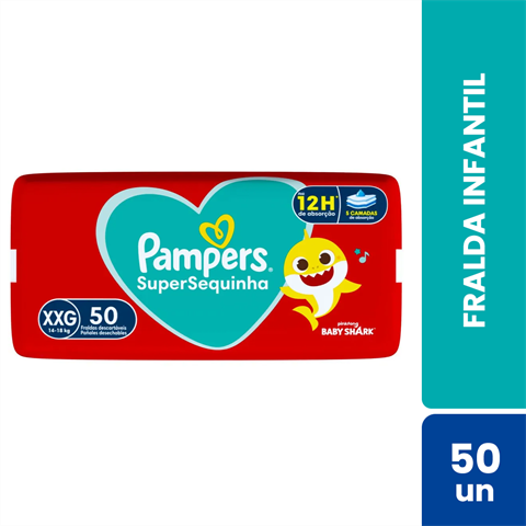 Fralda Infantil Pampers SuperSequinha Baby Shark XXG Com 50 Unidades