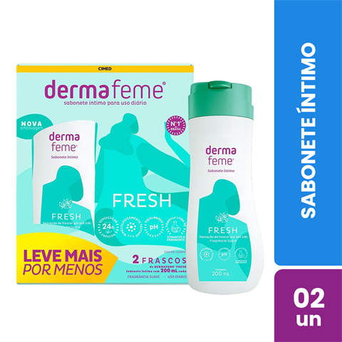 Kit Sabonete Íntimo Dermafeme Fresh Com 2 Unidades De 200ml