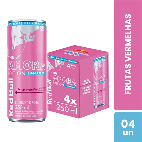 Red Bull The Amora Edition Sugarfree Sabor Frutas Vermelhas Com 4 Unidades De 250ml