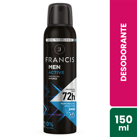 Desodorante Antitranspirante Francis Men Aerossol Active Proteção Intensa Com 150ml