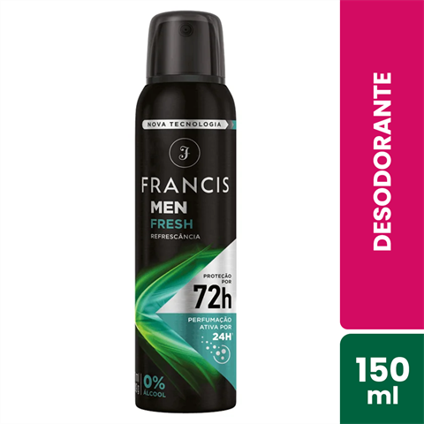 Desodorante Antitranspirante Francis Men Aerossol Fresh Refrescância Com 150ml